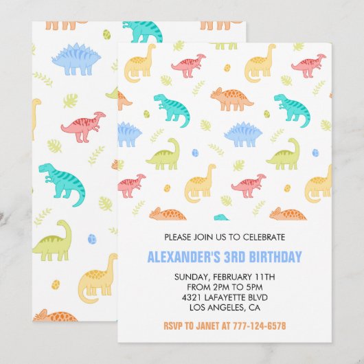 Drie rex verjaardagsuitnodiging jongen derde kleur kaart (Voorkant / Achterkant)