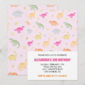 Drie rex verjaardagsuitnodiging kleurrijk roze kaart (Voorkant / Achterkant)