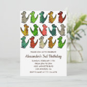 Drie rex verjaardagsuitnodiging kleurrijk wit kaart (Staand voorkant)