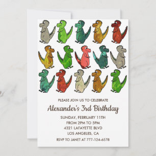 Drie rex verjaardagsuitnodiging kleurrijk wit kaart