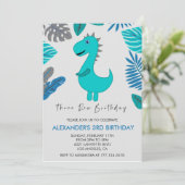 Drie rex verjaardagsuitnodiging tyrannosaurus derd kaart (Staand voorkant)