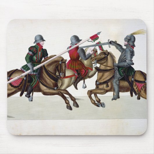 Drie ridders op een toernooi, bord uit 'A Histo' Muismat (Voorkant)
