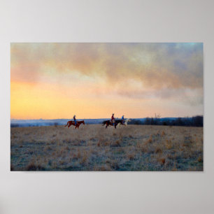 Drie riders in de Flint Hills van Kansas Poster