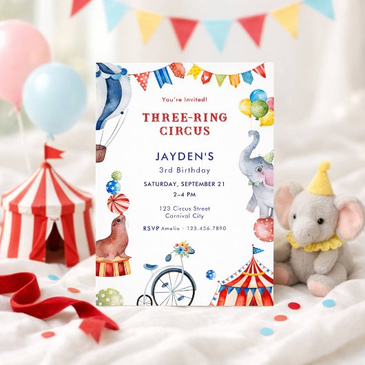 Drie Ring Circus 3e Verjaardag Kermis Dier Kaart