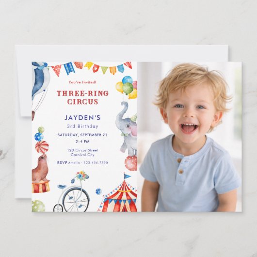 Drie Ring Circus 3e Verjaardags Kermis Foto Kaart (Voorkant)