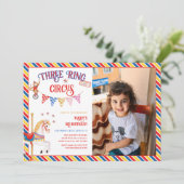 Drie Ring Circus Dier 3e Foto Verjaardagsfeestje Kaart (Staand voorkant)