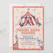 Drie Ring Circus Kermis Dieren 3e Verjaardag Kaart (Voorkant)