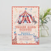 Drie Ring Circus Kermis Dieren 3e Verjaardag Kaart (Staand voorkant)