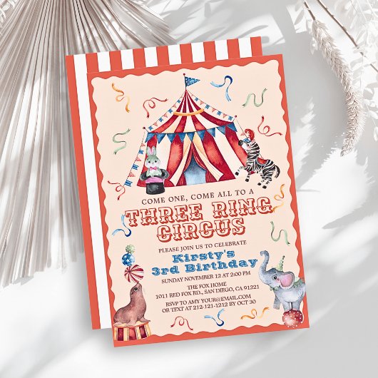 Drie Ring Circus Kermis Dieren 3e Verjaardag Kaart