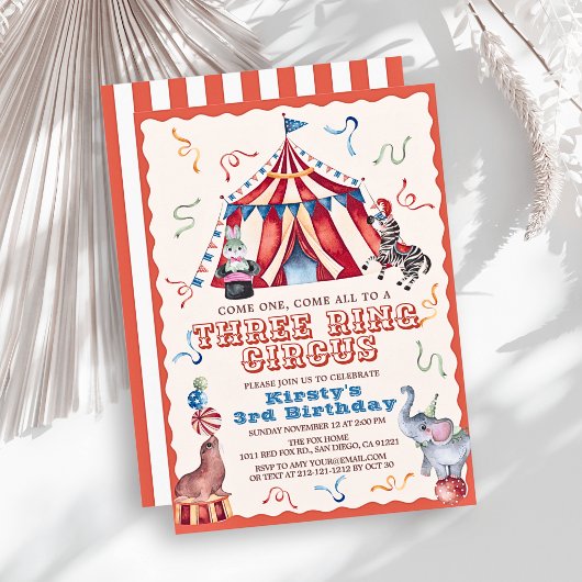 Drie Ring Circus Kermis Dieren 3e Verjaardag Kaart