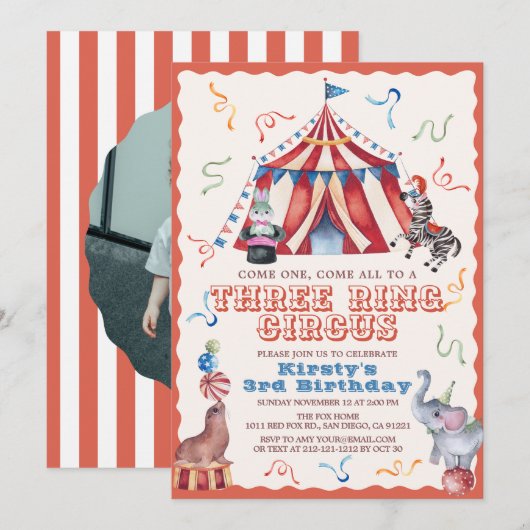 Drie Ring Circus Kermis Foto 3e Verjaardag Kaart (Voorkant / Achterkant)