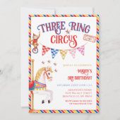 Drie Ring Circus Schattige Dieren 3e Verjaardagsfe Kaart (Voorkant)