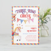 Drie Ring Circus Schattige Dieren 3e Verjaardagsfe Kaart (Staand voorkant)