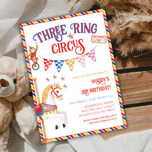 Drie Ring Circus Schattige Dieren 3e Verjaardagsfe Kaart