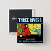 Drie rivieraardbeien vierkante button 5,1 cm (Voorkant /achterkant)