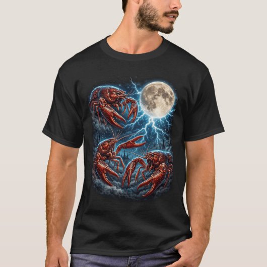 Drie Rivierkreeften Maan Bliksem Retro Schaaldier T-shirt (Voorkant)