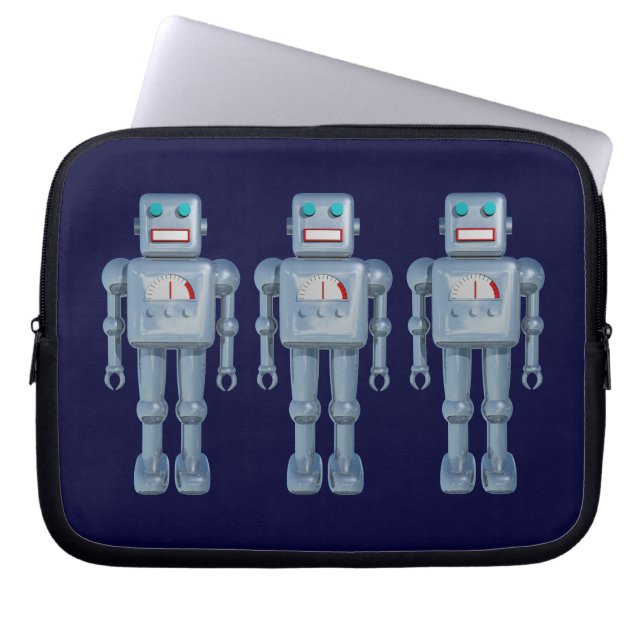 Drie robots op de Donkere marine Laptop Sleeve (Voorkant)