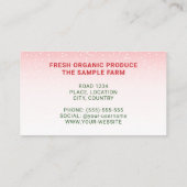 Drie rode aardbeien op roze aardbei Boerderij Visitekaartje (Achterkant)