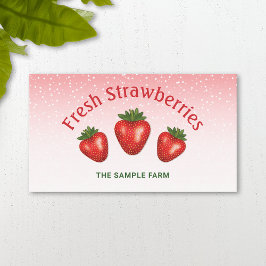 Drie Rode Aardbeien Op Roze Aardbeienboerderij Visitekaartje