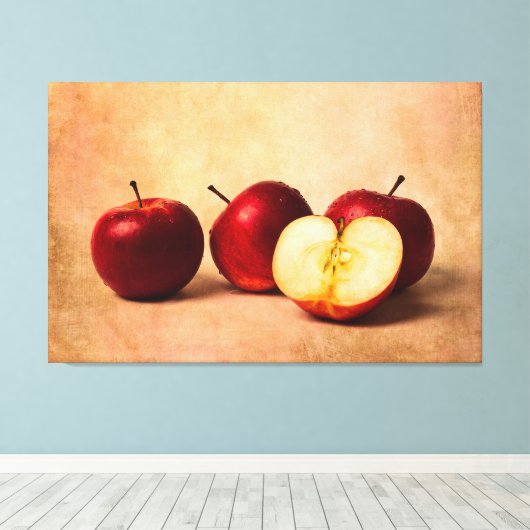 Drie rode appels en een half canvas afdruk (Insitu (Houten vloer))