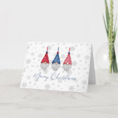 Drie Rode Blauwe Gnomen Merry Kerstsnowflakes Kaart (Voorkant)