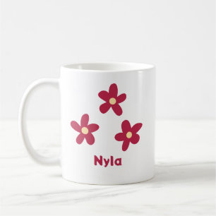 Drie rode bloemdoodles met naam of andere tekst koffiemok