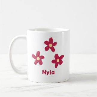 Drie rode bloemdoodles met naam of andere tekst koffiemok