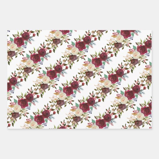 Drie rode bloemen kerst inpakpapier vel (Voorkant)