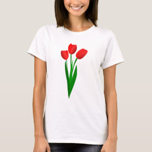 Drie Rode Cartoon Tulpen T-Shirt