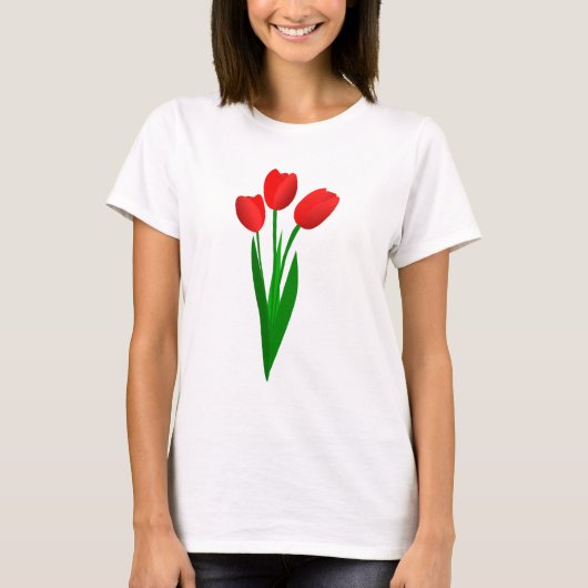 Drie Rode Cartoon Tulpen T-Shirt (Voorkant)