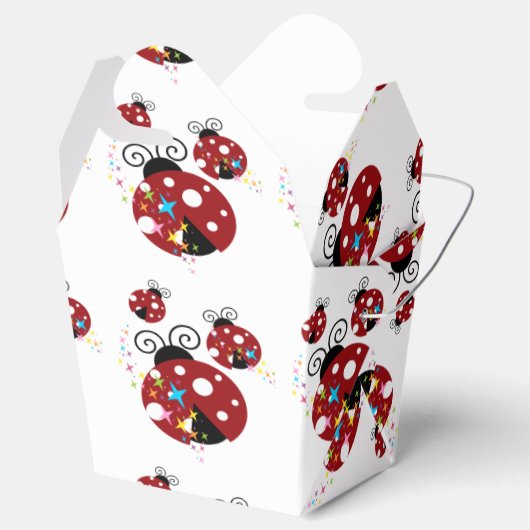 Drie rode en zwarte ladybug met sterren bedankdoosjes (Geopend)