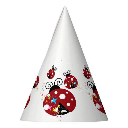 Drie rode en zwarte ladybug met sterren feesthoedjes (Links)