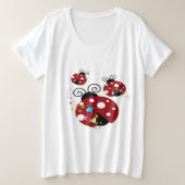 Drie rode en zwarte ladybug met sterren grote maat t-shirt (Design voorkant)