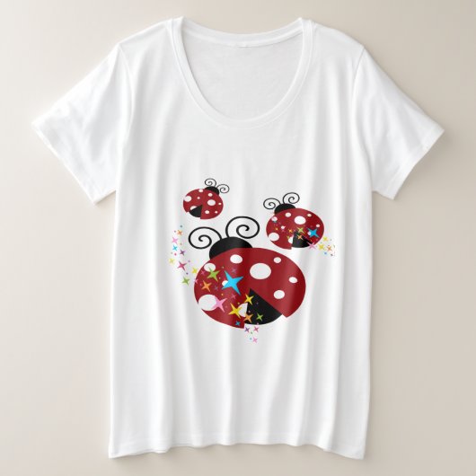 Drie rode en zwarte ladybug met sterren grote maat t-shirt (Design voorkant)