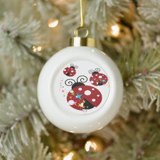 Drie rode en zwarte ladybug met sterren keramische bal ornament (Boom)