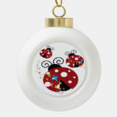 Drie rode en zwarte ladybug met sterren keramische bal ornament (Voorkant)