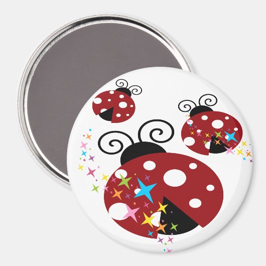 Drie rode en zwarte ladybug met sterren magneet (Voorkant / Achterkant)