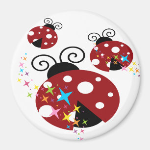Drie rode en zwarte ladybug met sterren magneet
