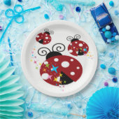 Drie rode en zwarte ladybug met sterren papieren bordje (Feest)