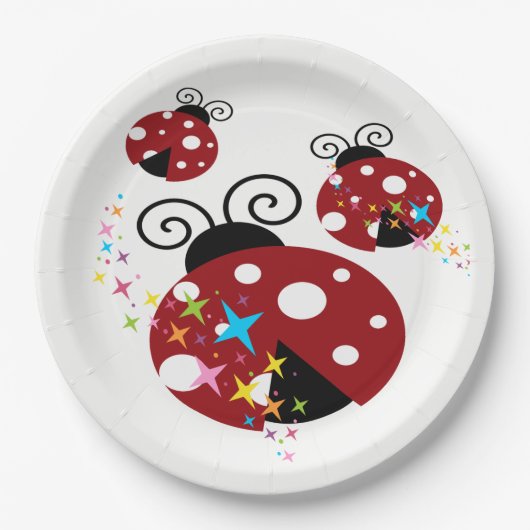 Drie rode en zwarte ladybug met sterren papieren bordje (Voorkant)