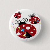 Drie rode en zwarte ladybug met sterren ronde button 3,2 cm (Voorkant)