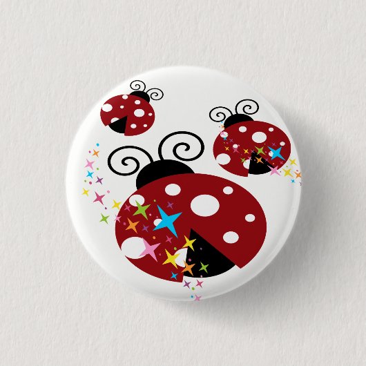 Drie rode en zwarte ladybug met sterren ronde button 3,2 cm (Voorkant)