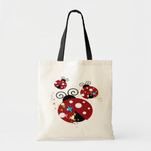 Drie rode en zwarte ladybug met sterren tote bag