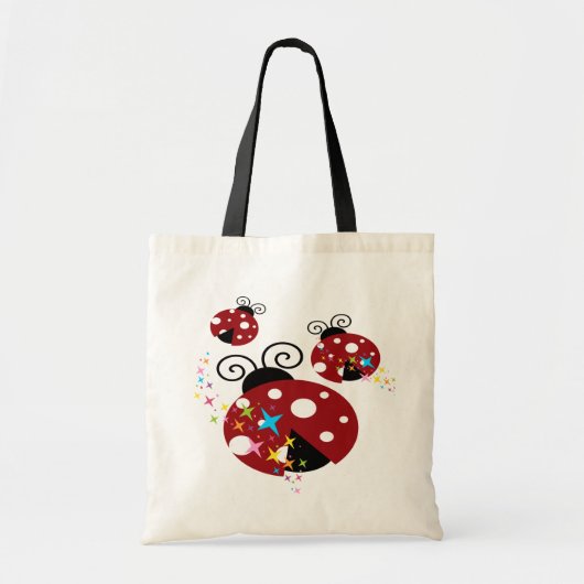 Drie rode en zwarte ladybug met sterren tote bag (Voorkant)