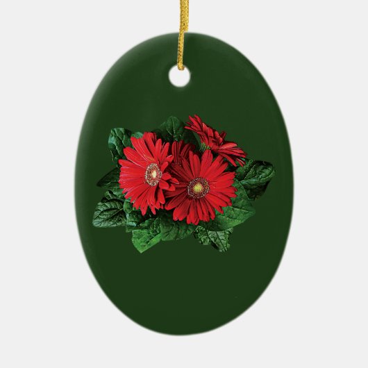 Drie rode gerbera margrieten keramisch ornament (Voorkant)