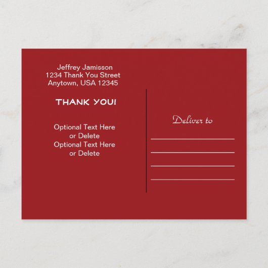 Drie rode kano's rode letters dank u briefkaart (Achterkant)