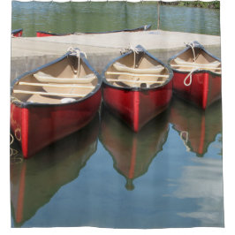 Drie rode kano's rustieke douchegordijn