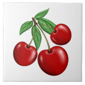 Drie rode kersen fruit tegeltje (Voorkant)
