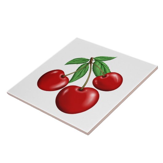 Drie rode kersen fruit tegeltje (Zijkant)