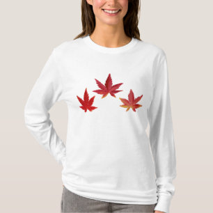 Drie rode omvallende bladeren t-shirt